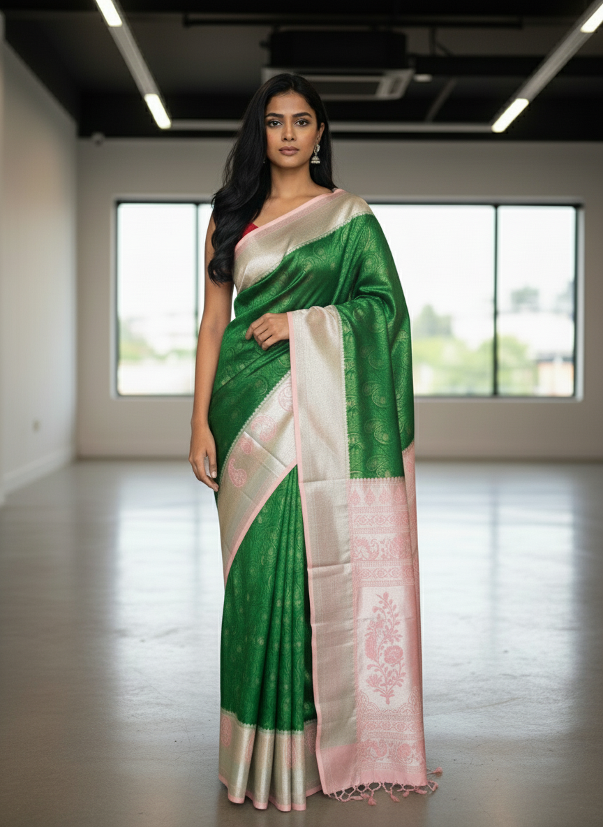 Red Kanchipuram Silk Saree With Butta Design| AS-00129