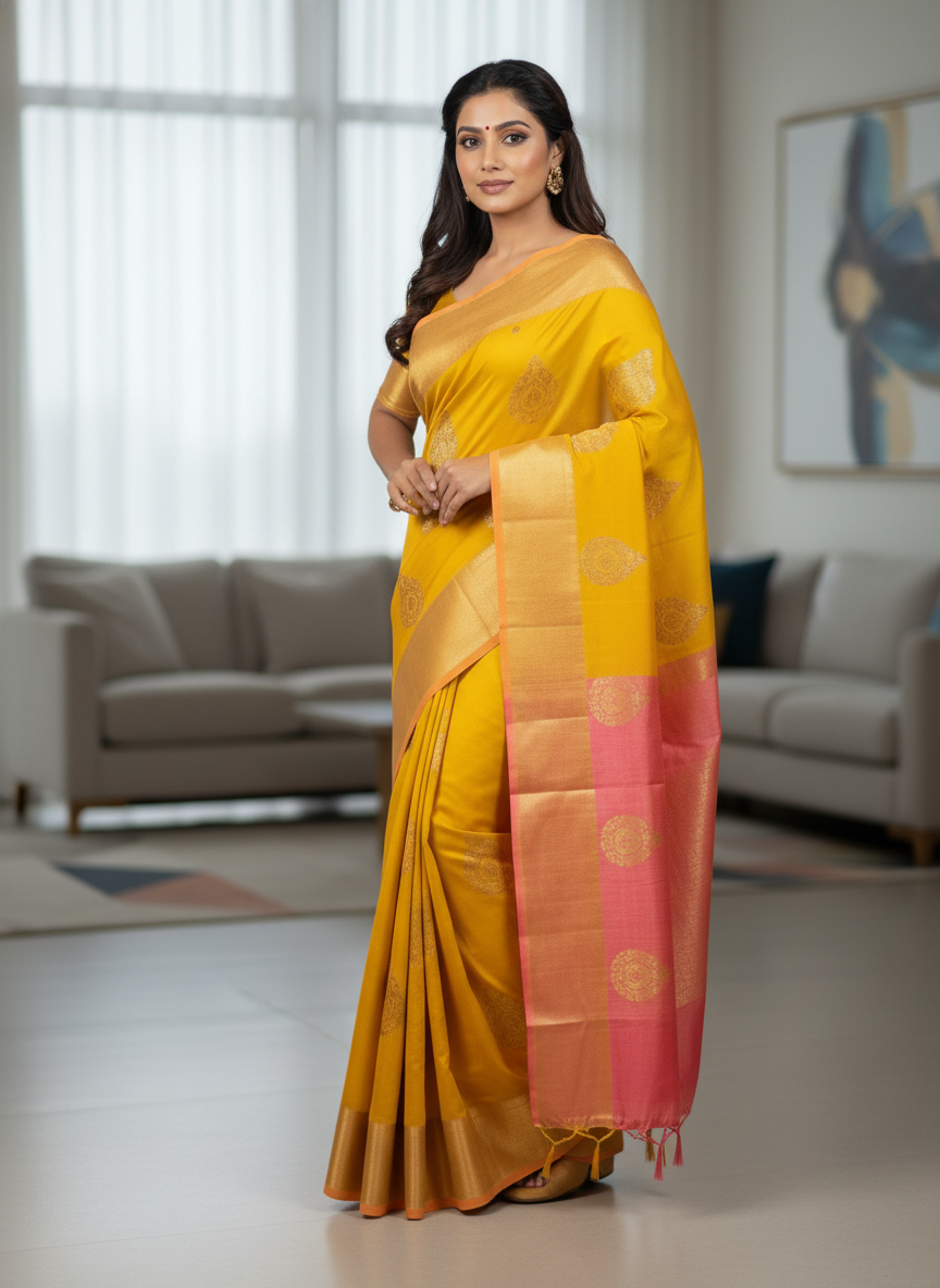 Mustard Pure Kancheepuram Silk Saree |AS-0077