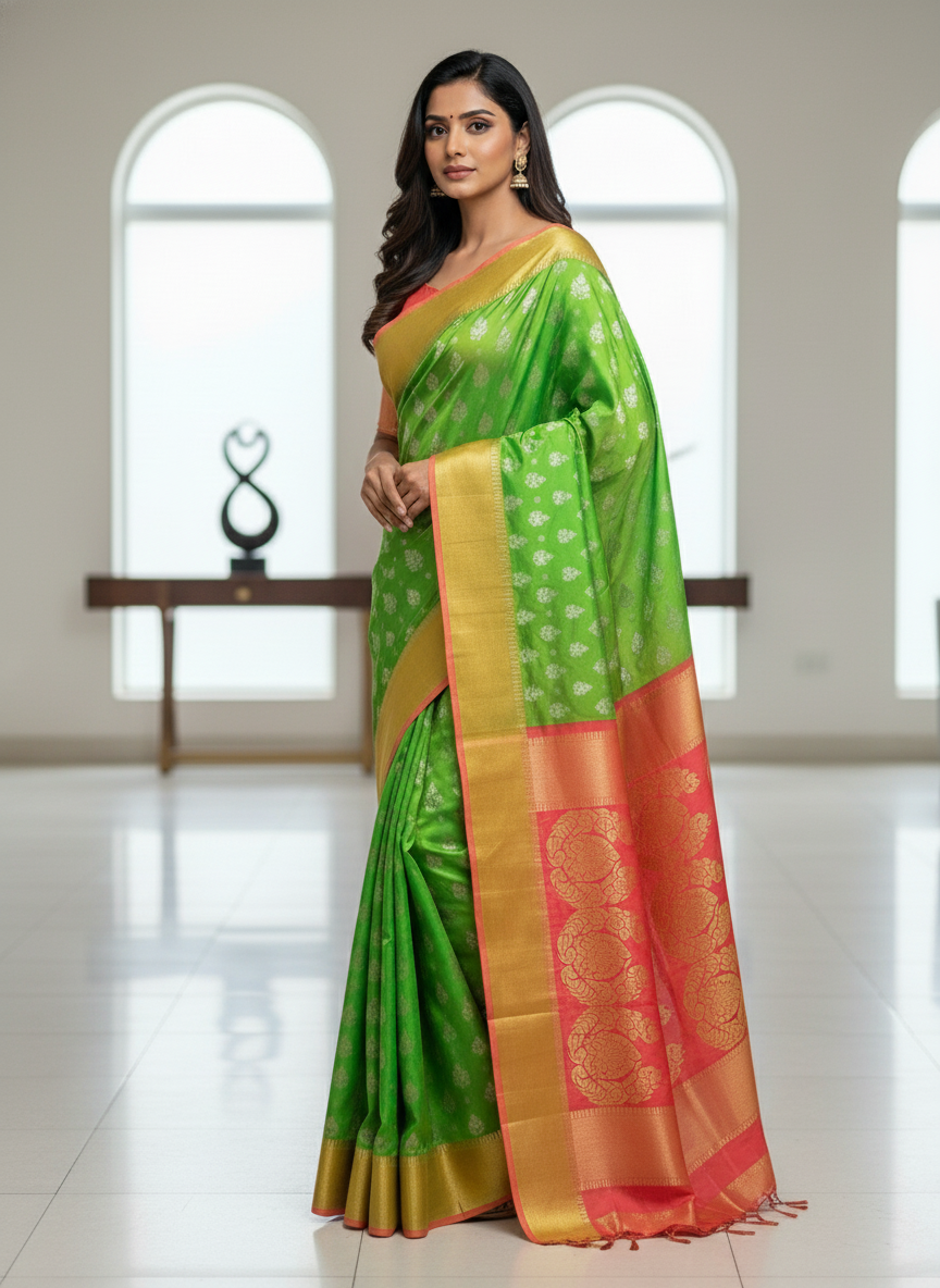Parrot green Pure Kancheepuram Silk Saree |AS-0080