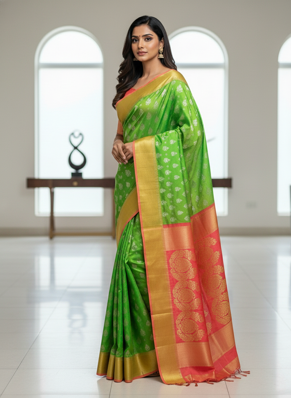 Parrot green Pure Kancheepuram Silk Saree |AS-0080