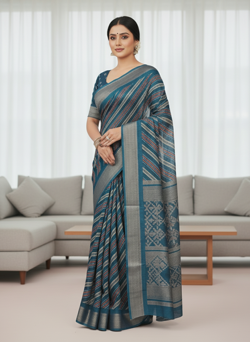 Emerald green Printed Soft chiffon Saree | AS-0097