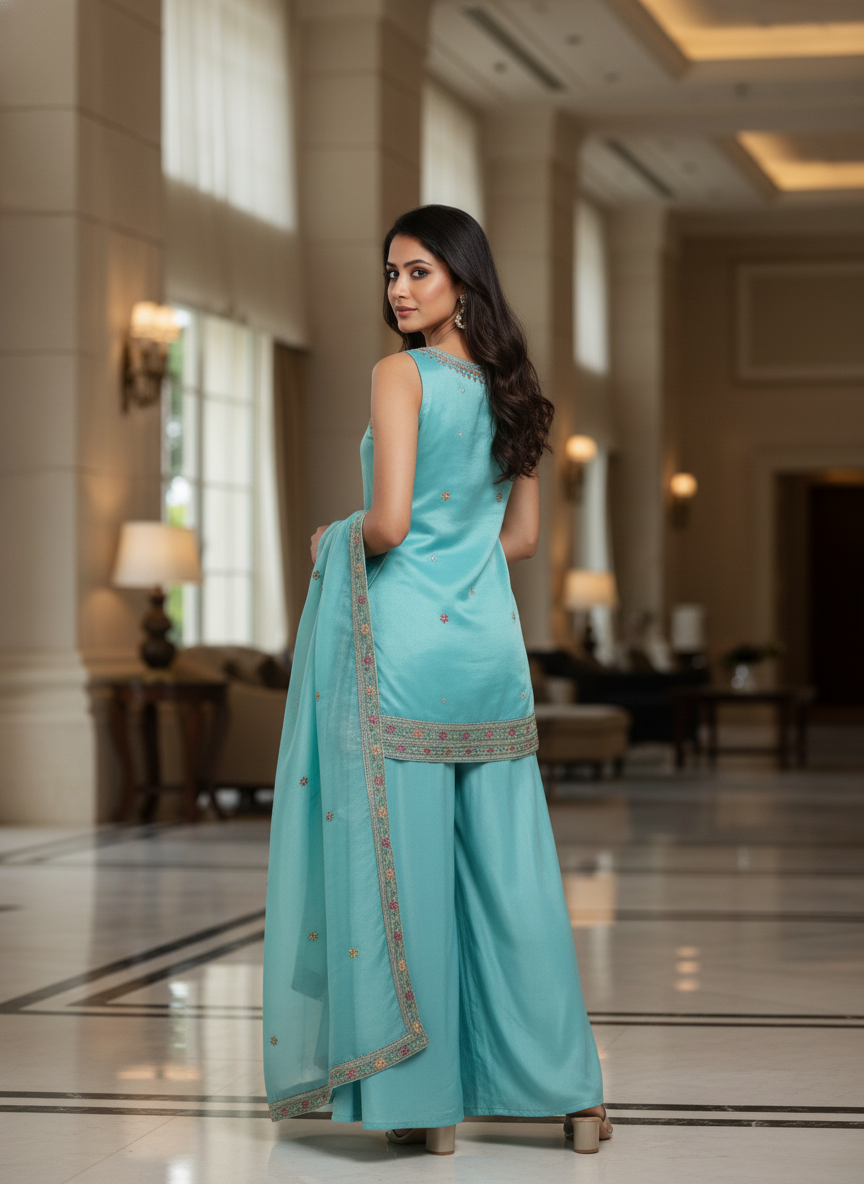 Light Blue silk Palazzo Set With Dupatta| AS-00251
