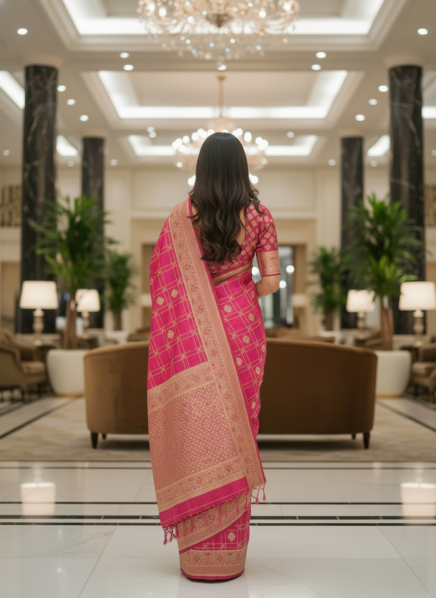 Wine Silk Saree with Woven Border| AS-00243