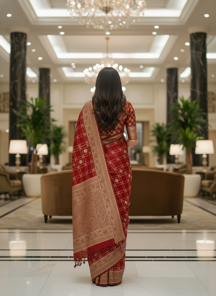 Wine Silk Saree with Woven Border| AS-00243