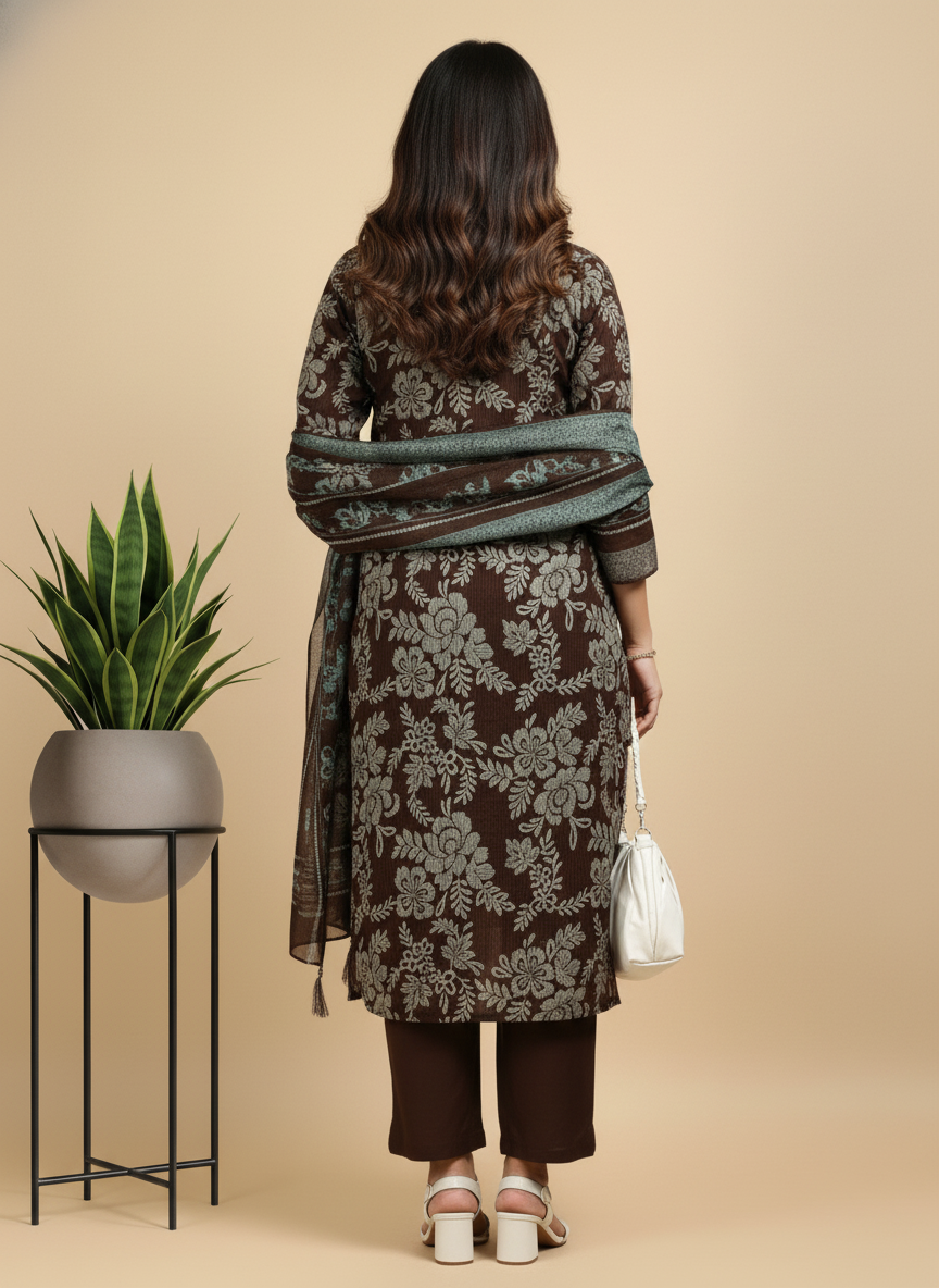 Wine Printed Kurti Set For Women| AS-00194