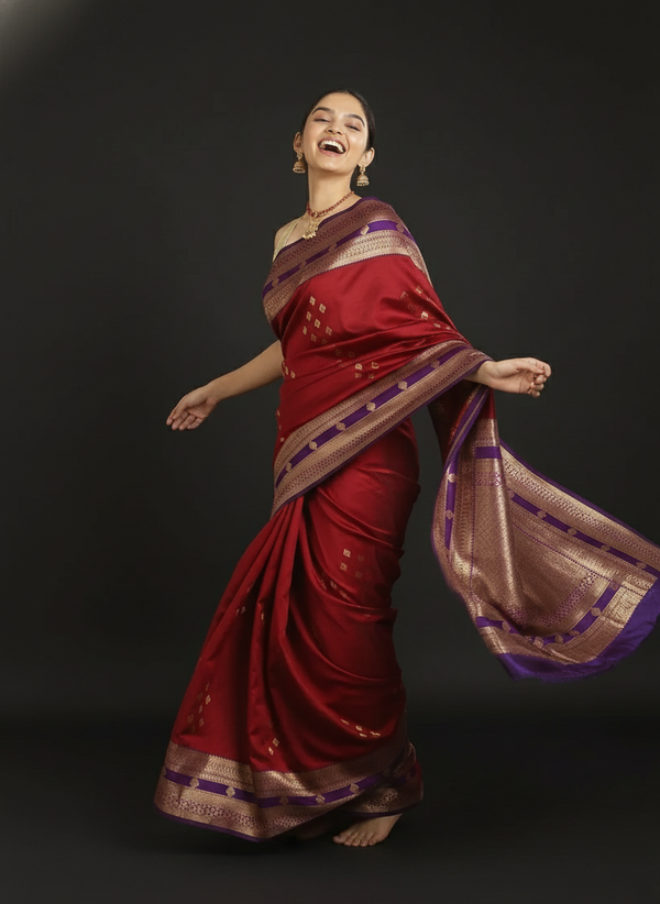 Lavender Color Copper Woven Designed Art Silk Saree With Wine Color Border