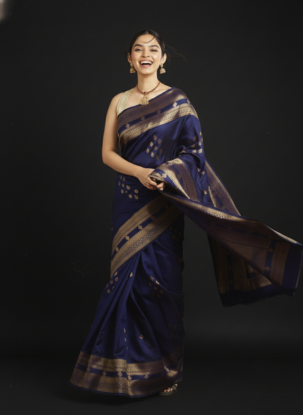 Light Aqua Green Color Silver Check Designed Art Silk Saree With Peacovk Blue Border