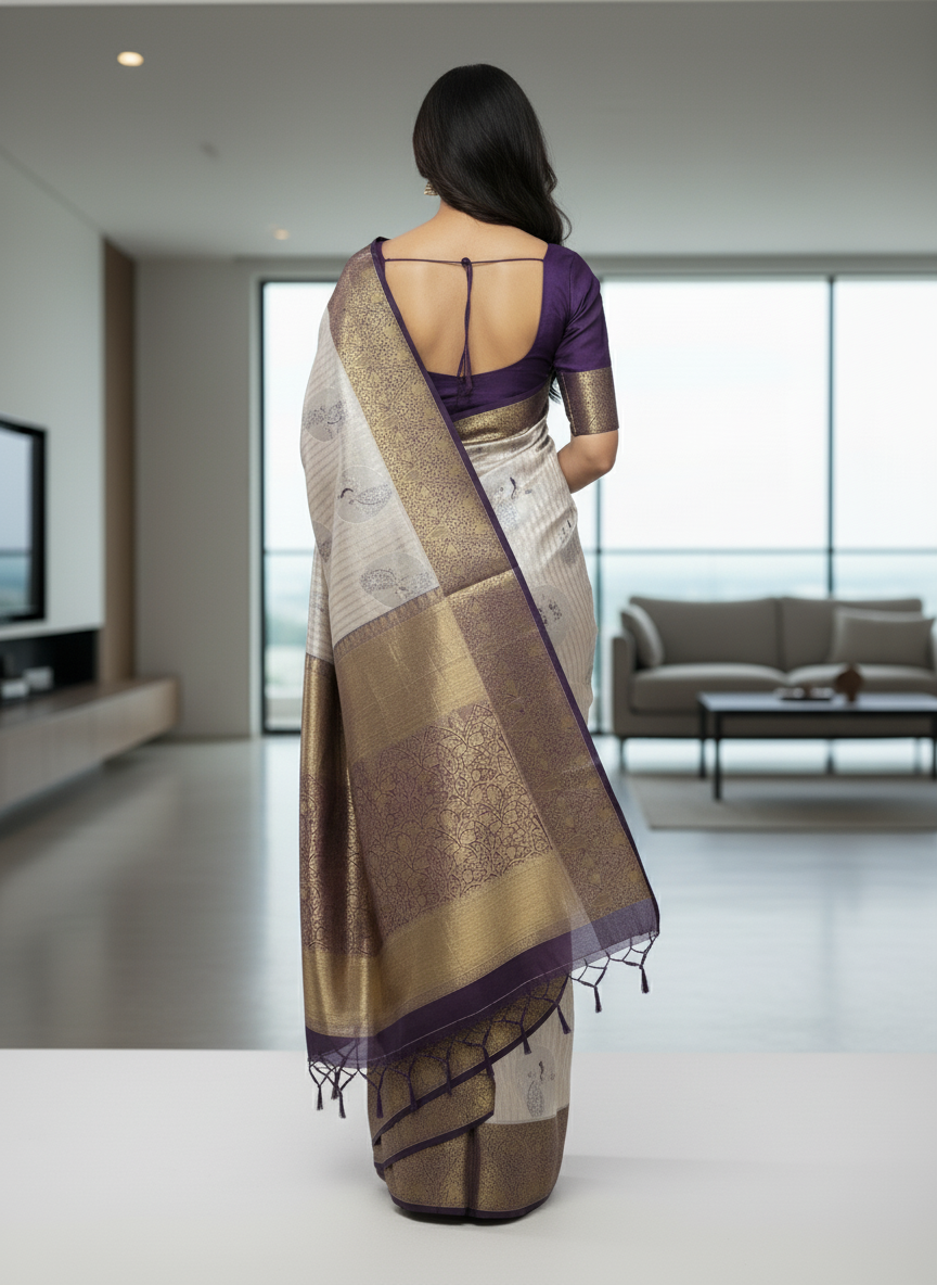 Semi silk Mustard Kanchipuram With Butta Design| AS-00134