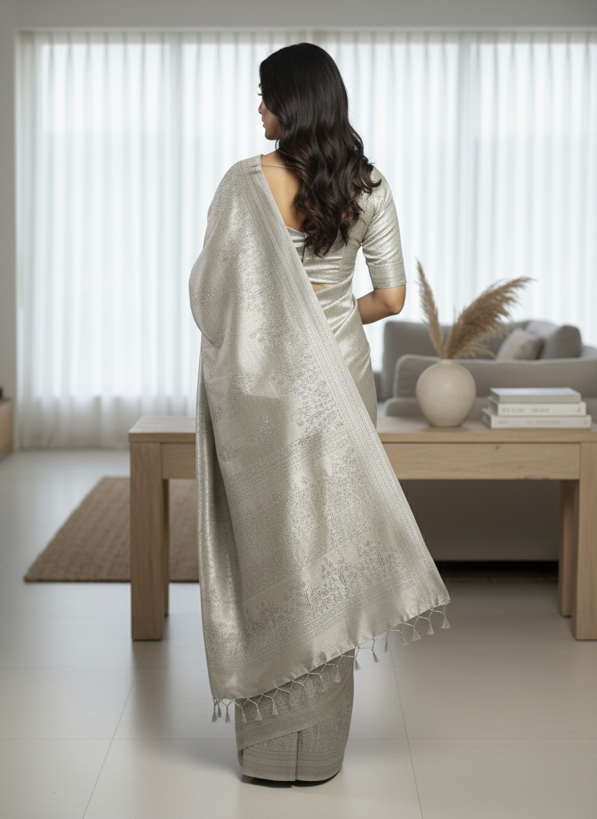 Cream Semi silk Kanchipuram With Butta Design| AS-00138