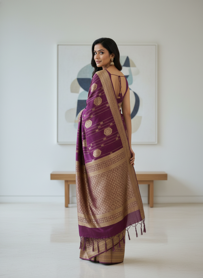 Navy Semi Silk Saree with Woven Border| AS-00247