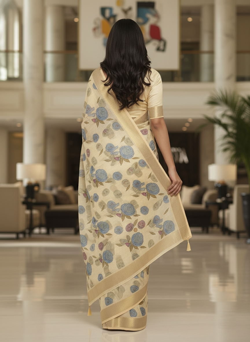 Green Multicolor Saree with Pattern Print | AS-00111