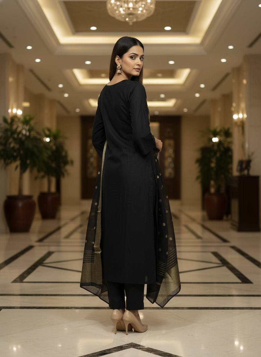 Elegant Mustard Kurta Set with Banarasi Dupatta| AS-00190