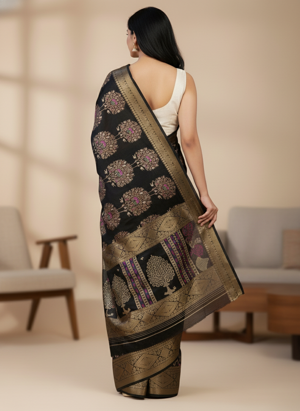 Emerald navy Printed Soft chiffon Saree | AS-0095