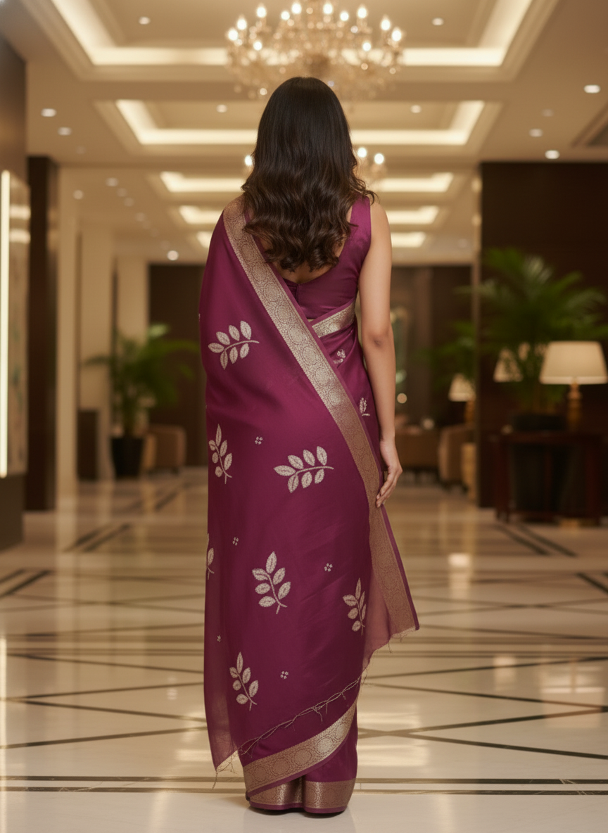 Wine Multicolor Saree with Pattern Print | AS-00115