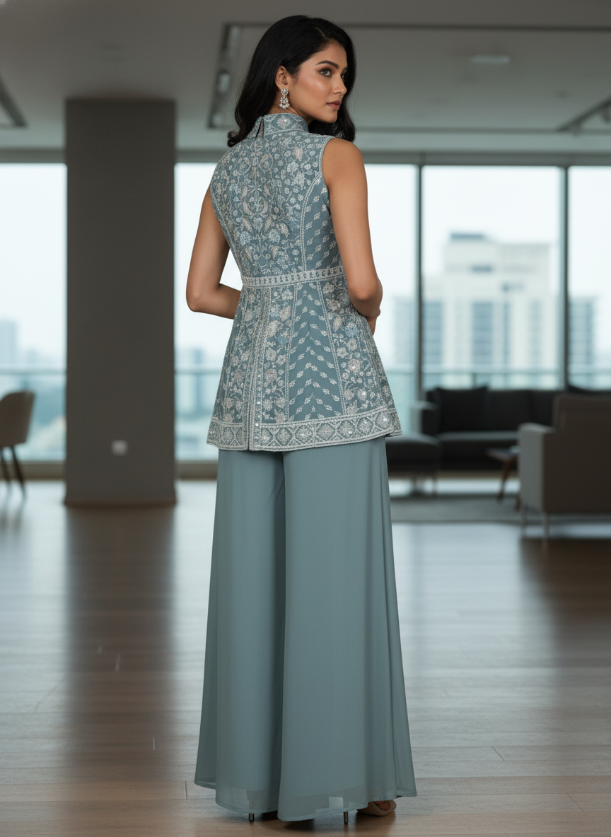 Light Blue silk Palazzo Set With Dupatta| AS-00256
