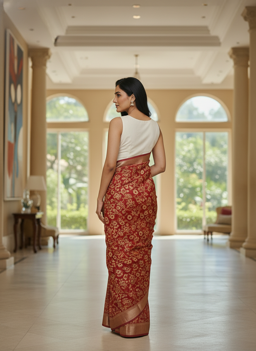 Emerald blue  Printed Soft chiffon Saree | AS-0091