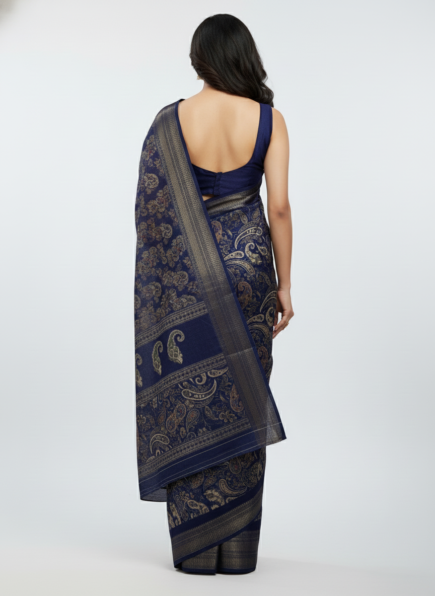 Black Multicolor Saree with Pattern Print | AS-00109