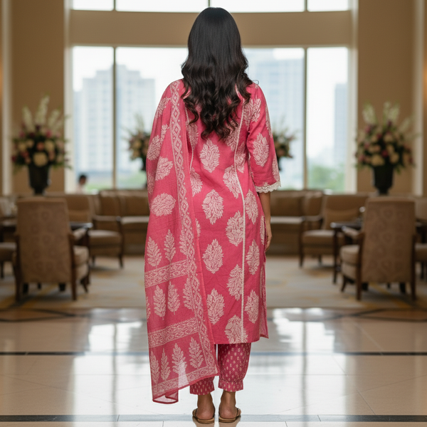 Pink Cotton Printed Salwar Suit with Dupatta| AS-00180