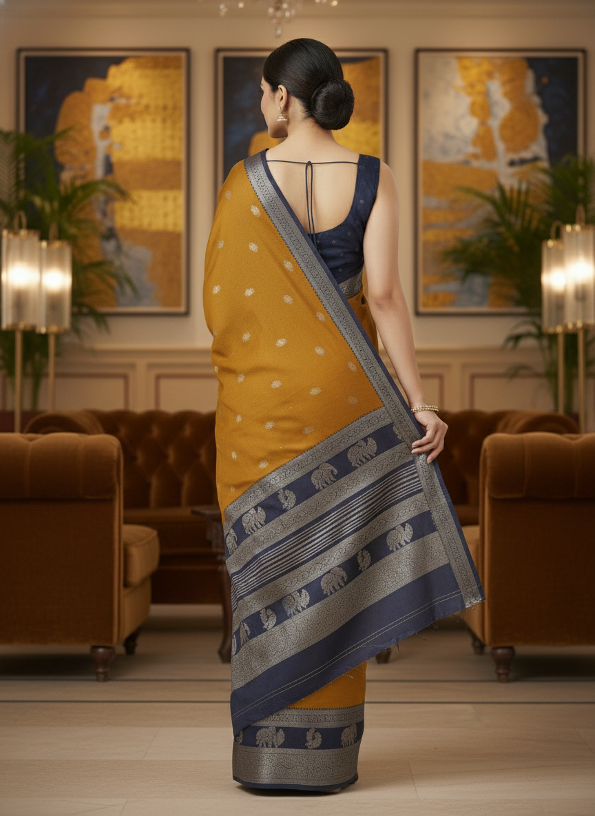 Emerald cream Printed Soft chiffon Saree | AS-0094