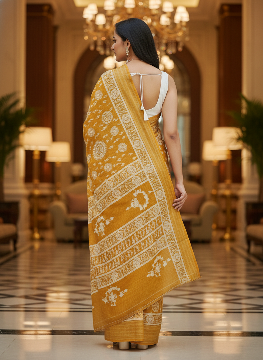 Emerald rama green Printed Soft chiffon Saree | AS-0089