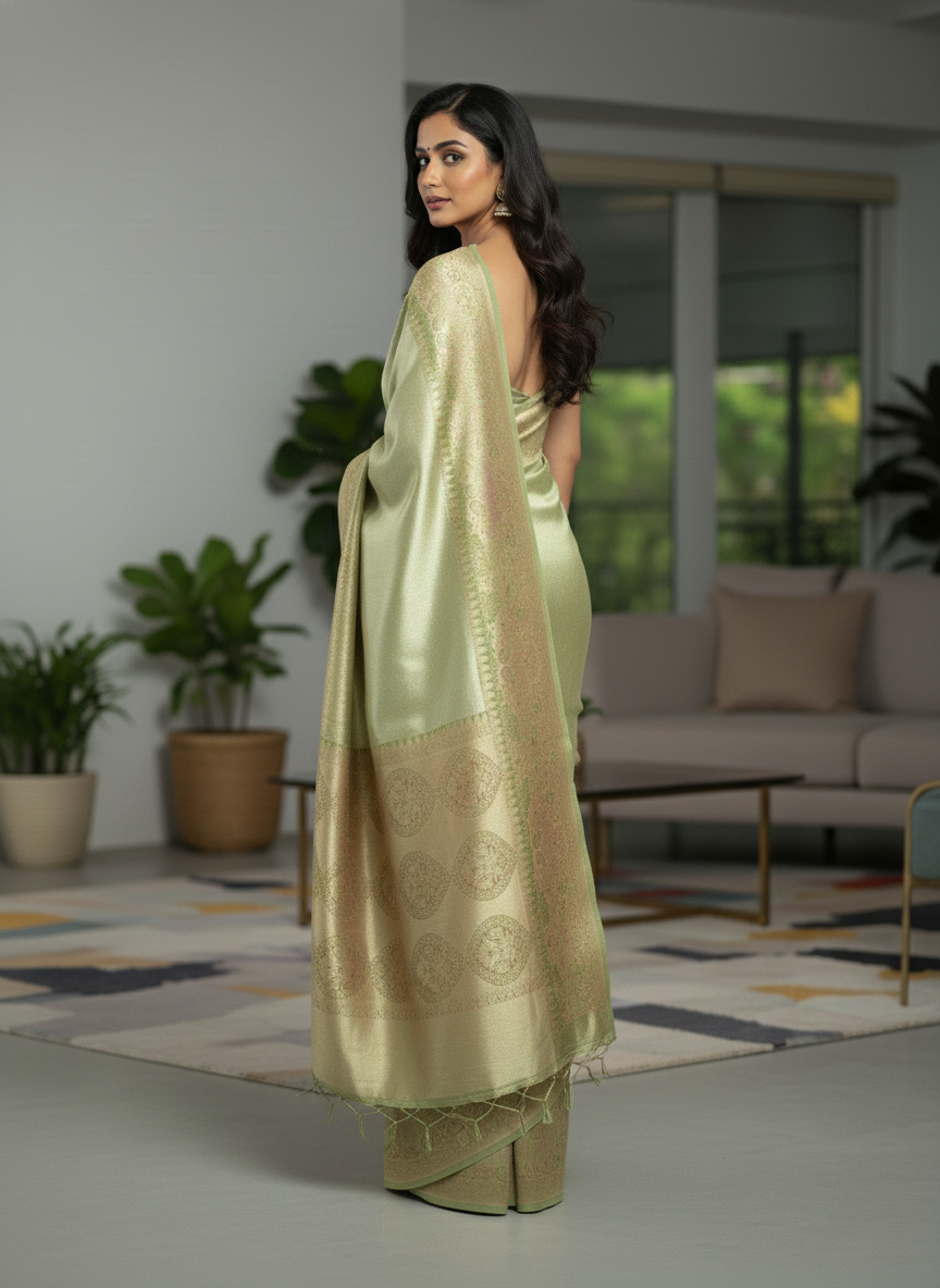 Peach Kanchipuram Silk Saree With Butta Design| AS-00142