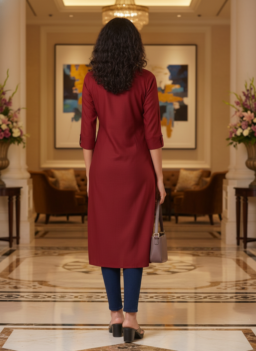 Red solid  straight cut kurta | AS-00168