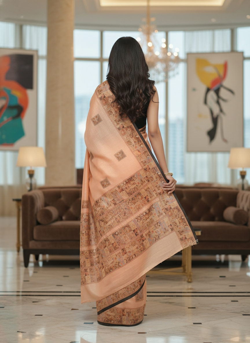 Peach Multicolor Saree with Pattern Print | AS-00113