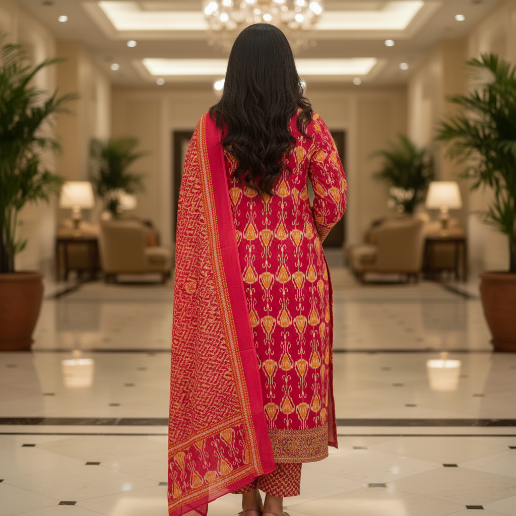 Dark Pink Cotton Printed Salwar Suit with Dupatta| AS-00171