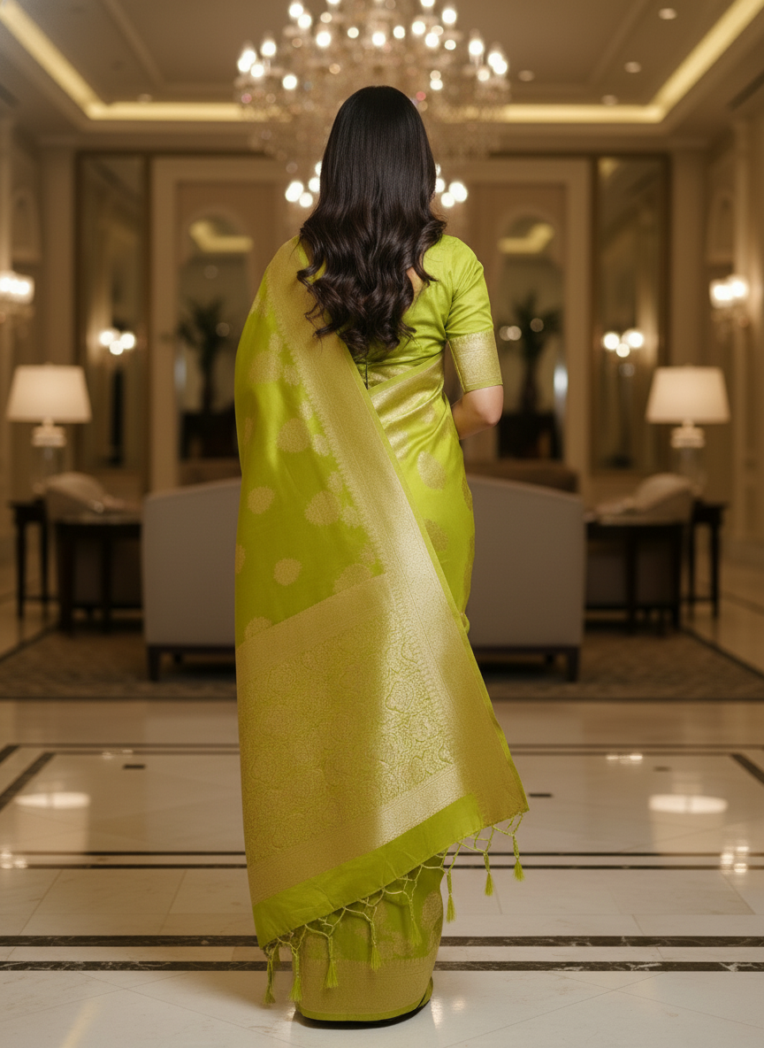 Mustard Semi Silk Saree with Woven Border| AS-00246