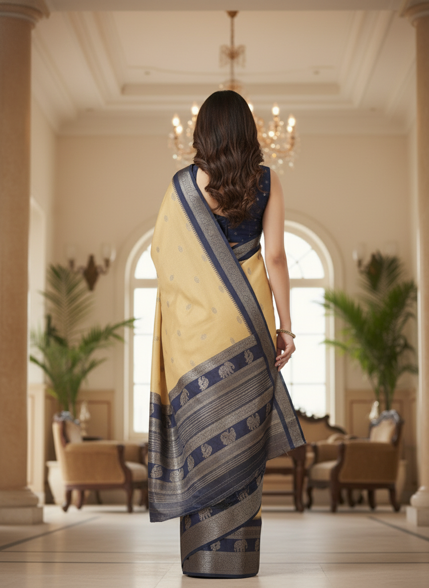 Emerald cream Printed Soft chiffon Saree | AS-0094