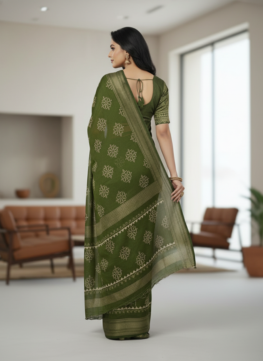 Maroon Floral Printed Chiffon Saree with Border| AS-00103