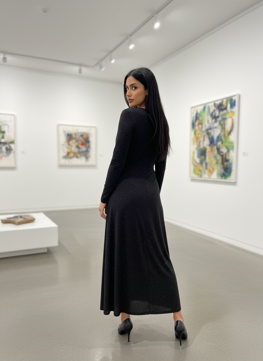 The Black Shimmering comfort party  Dress| AS-00186