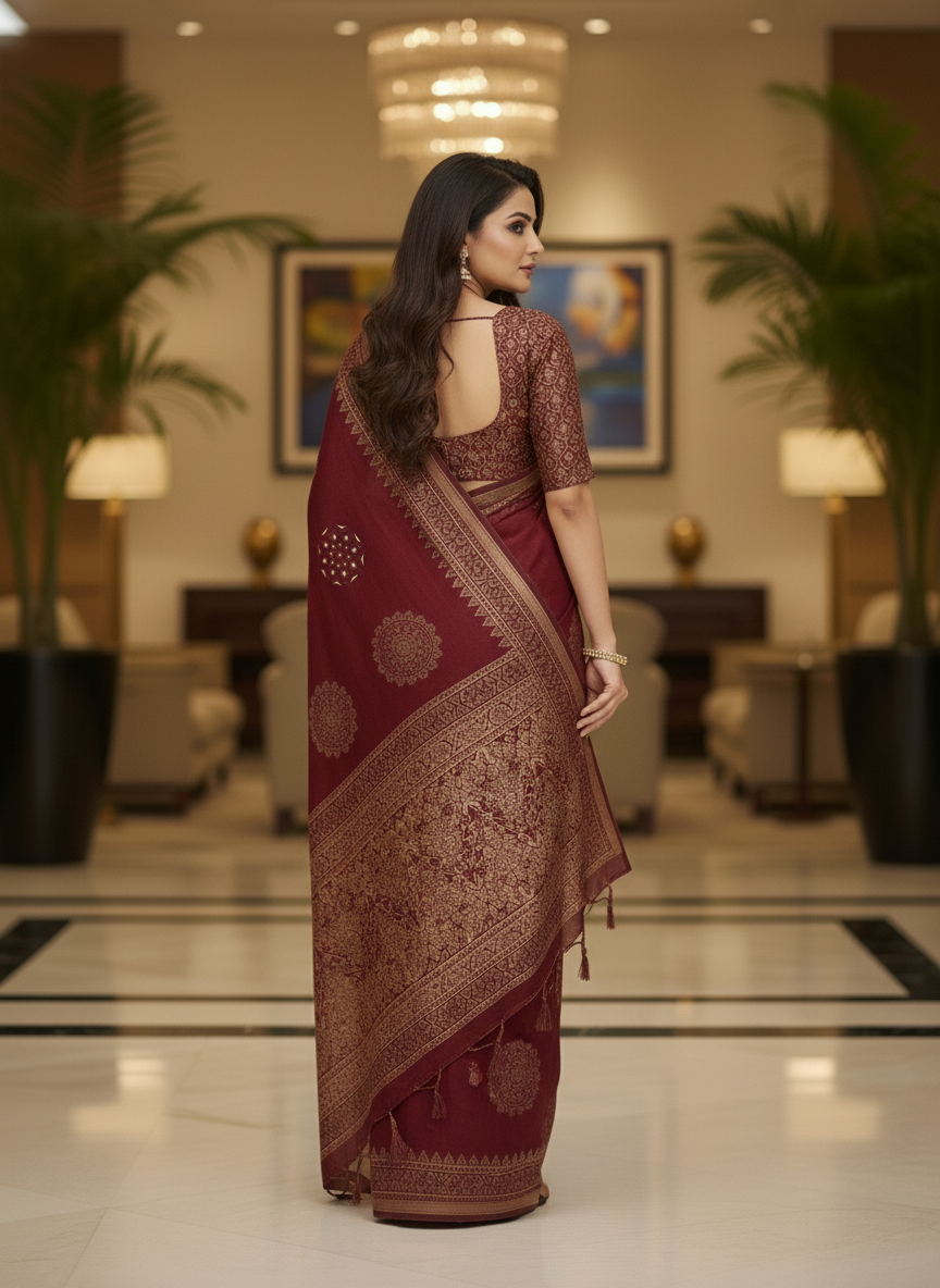 Red Multicolor Saree with Pattern Print | AS-00107