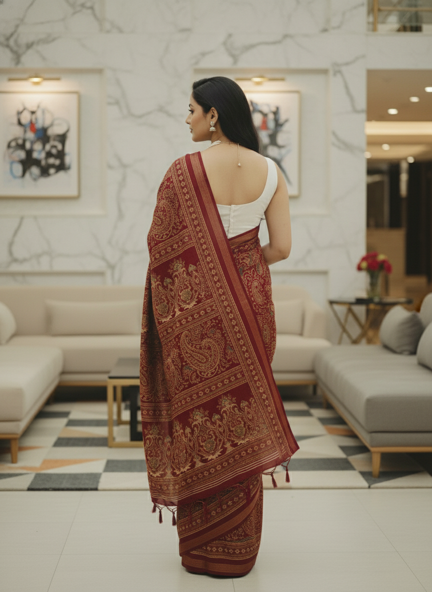 Black Floral Printed Chiffon Saree with Border| AS-00104