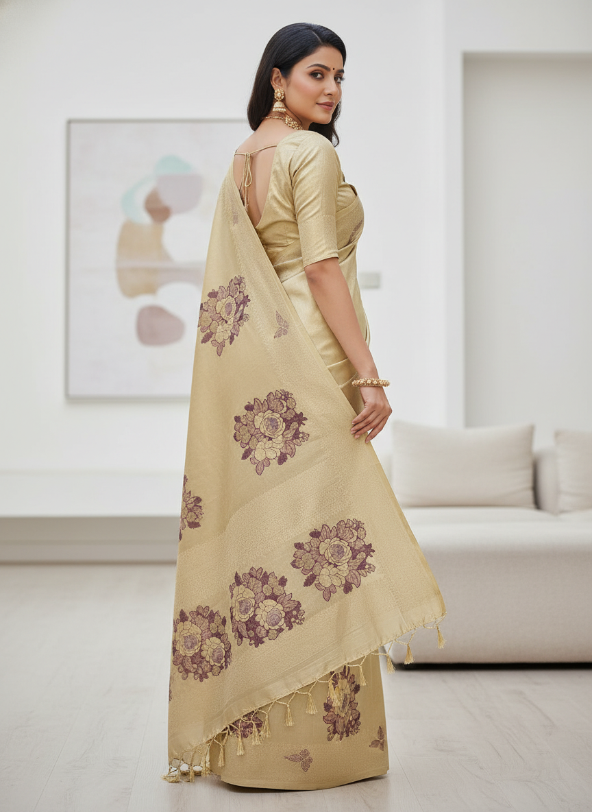 Yellow Kanchipuram Silk Saree With Butta Design| AS-00148