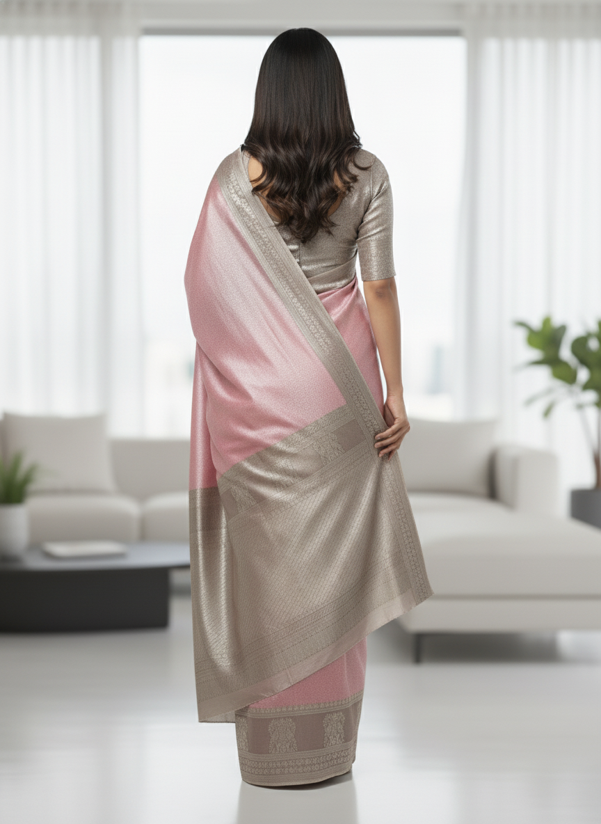 Semi silk Pink  Kanchipuram With Butta Design| AS-00136