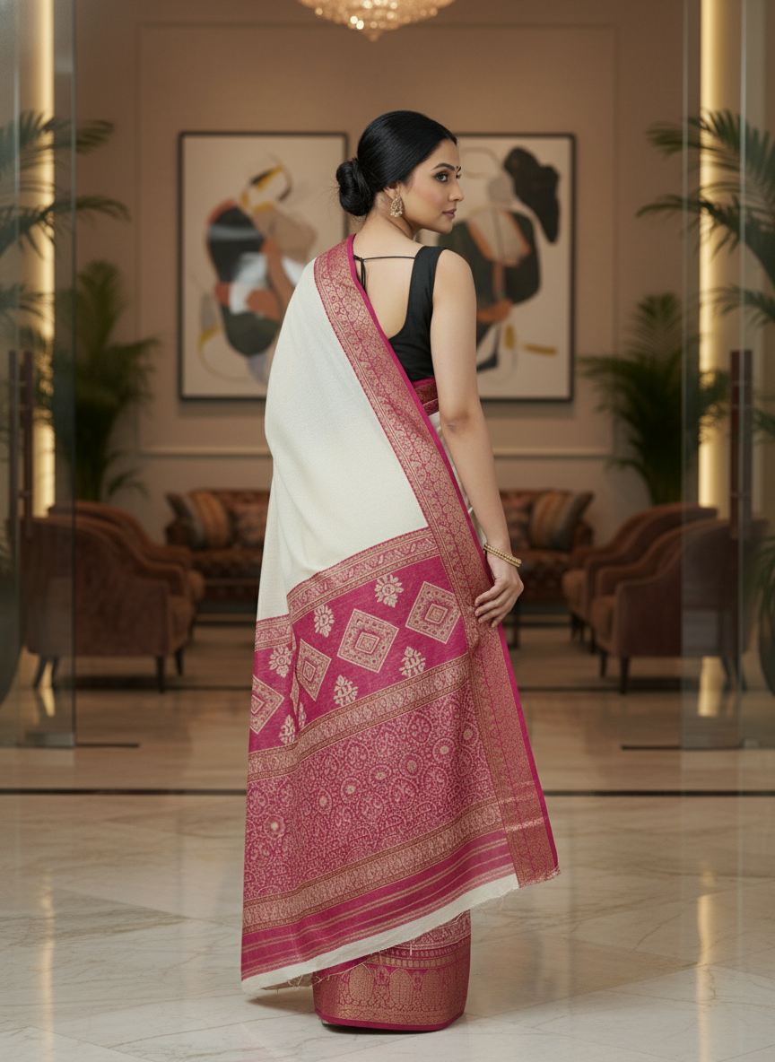 Emerald black border Printed Soft chiffon Saree | AS-0092