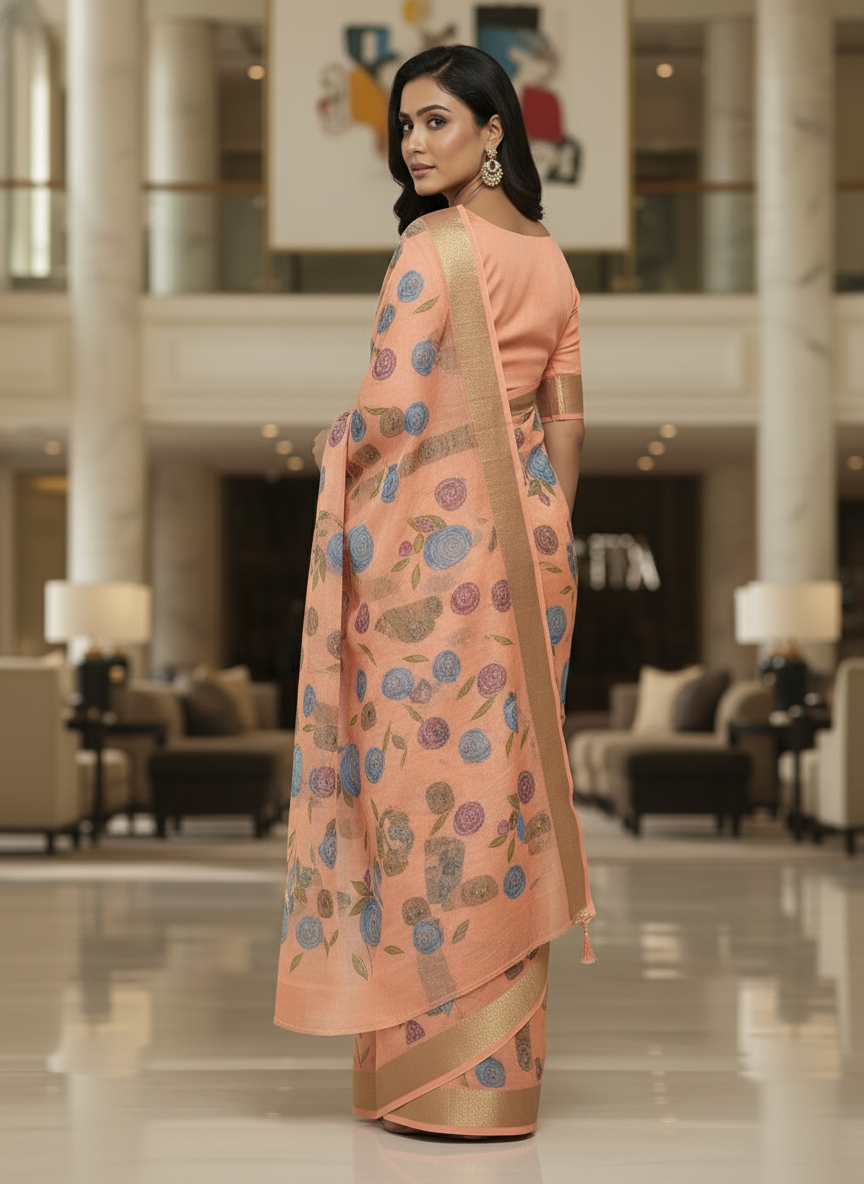 Green Multicolor Saree with Pattern Print | AS-00111