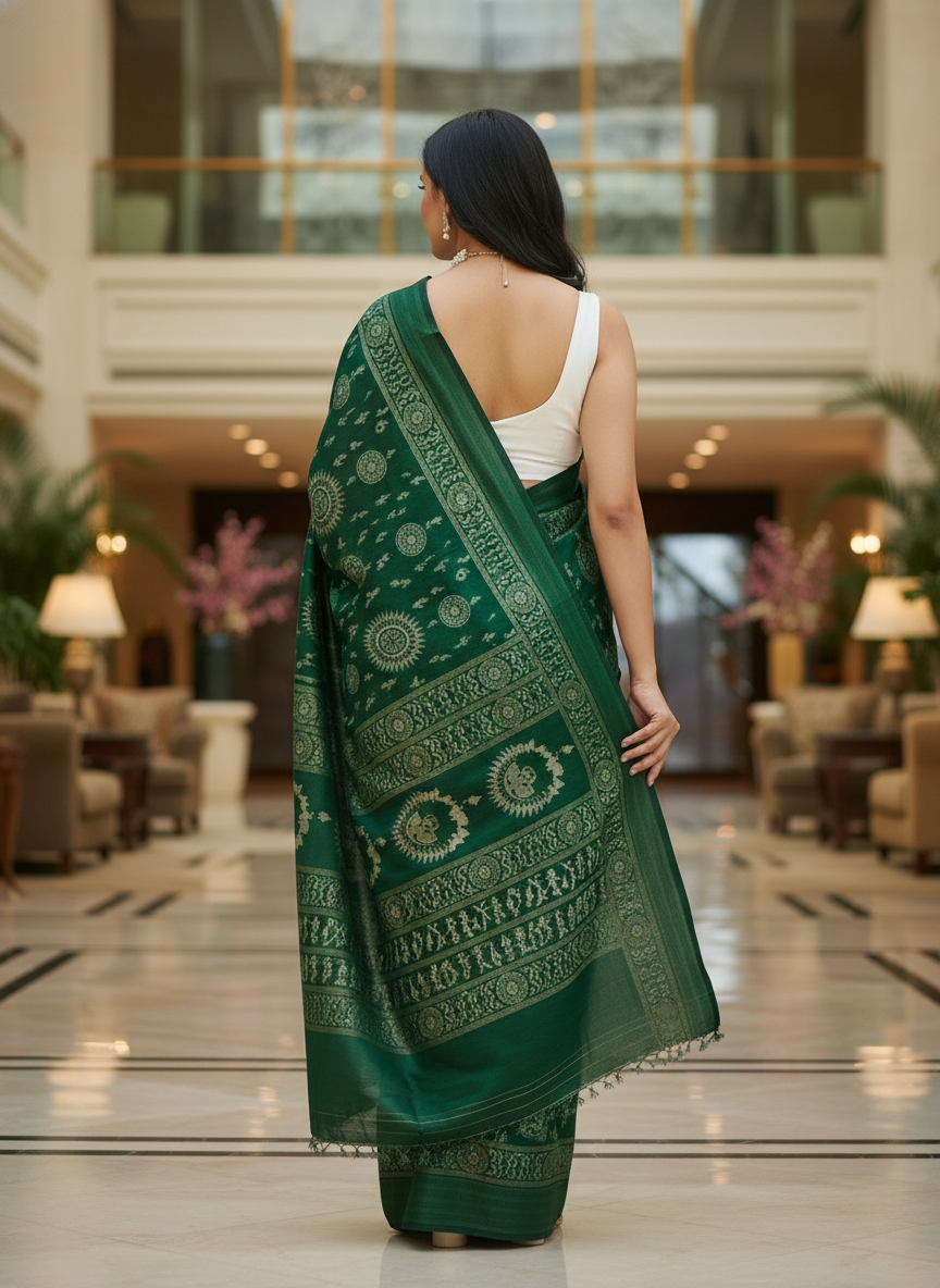 Emerald rama green Printed Soft chiffon Saree | AS-0089