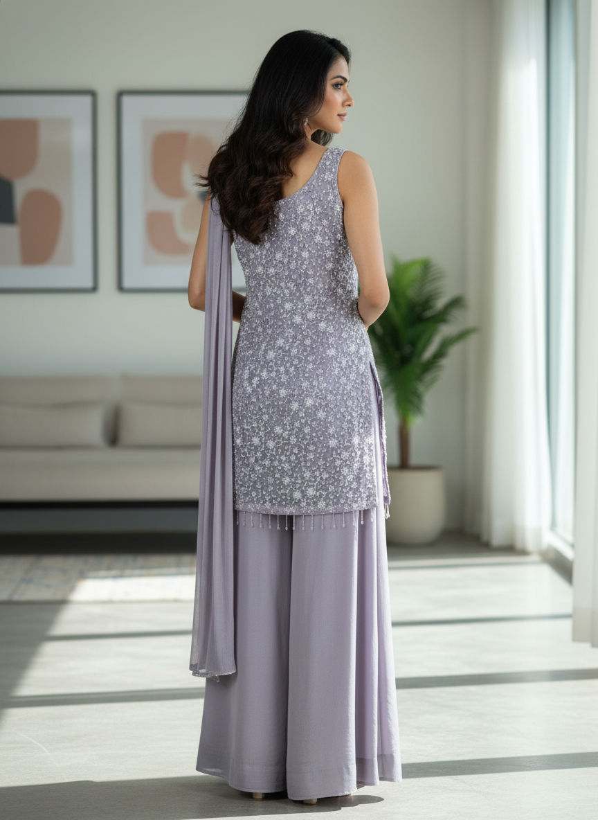 Lavender  silk Palazzo Set With Dupatta| AS-00258