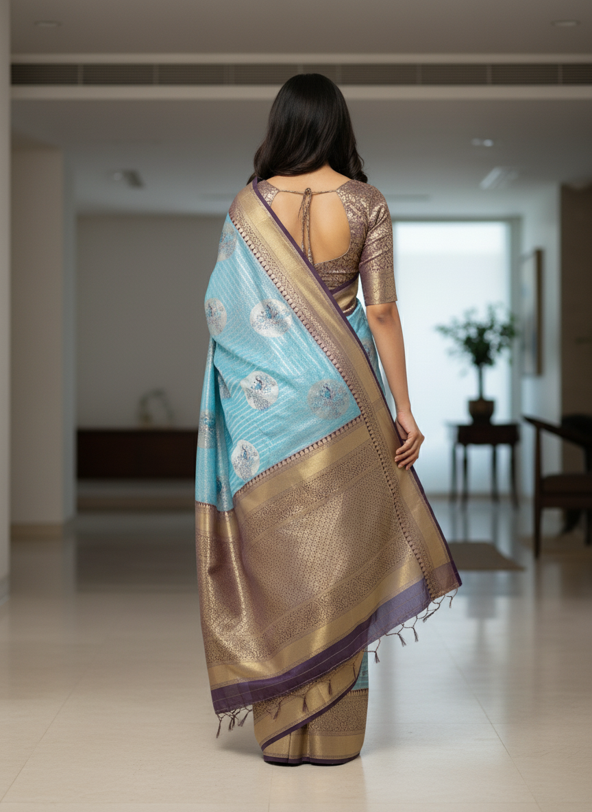 Semi silk Mustard Kanchipuram With Butta Design| AS-00134