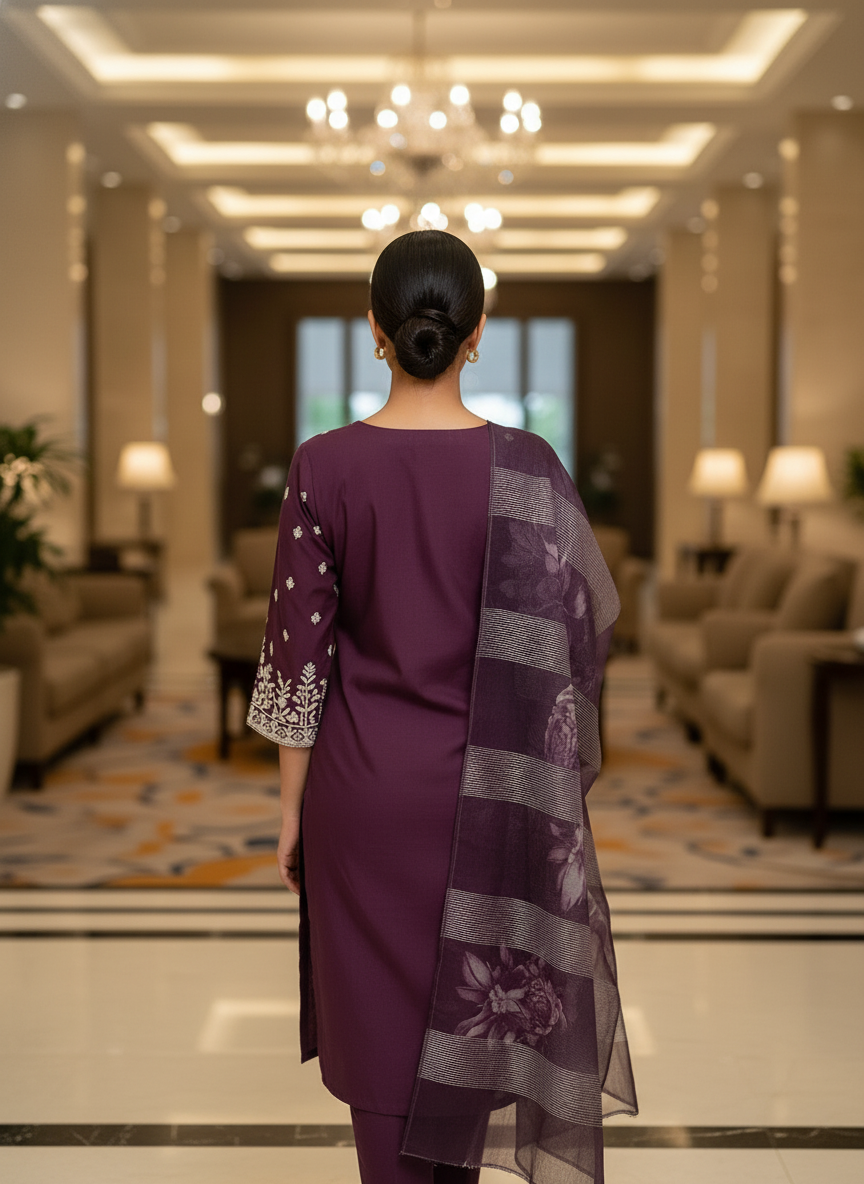 Elegant wine Kurta Set with Banarasi Dupatta| AS-00191