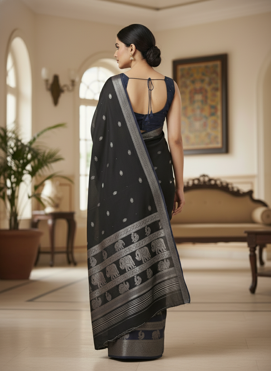 Emerald cream Printed Soft chiffon Saree | AS-0094