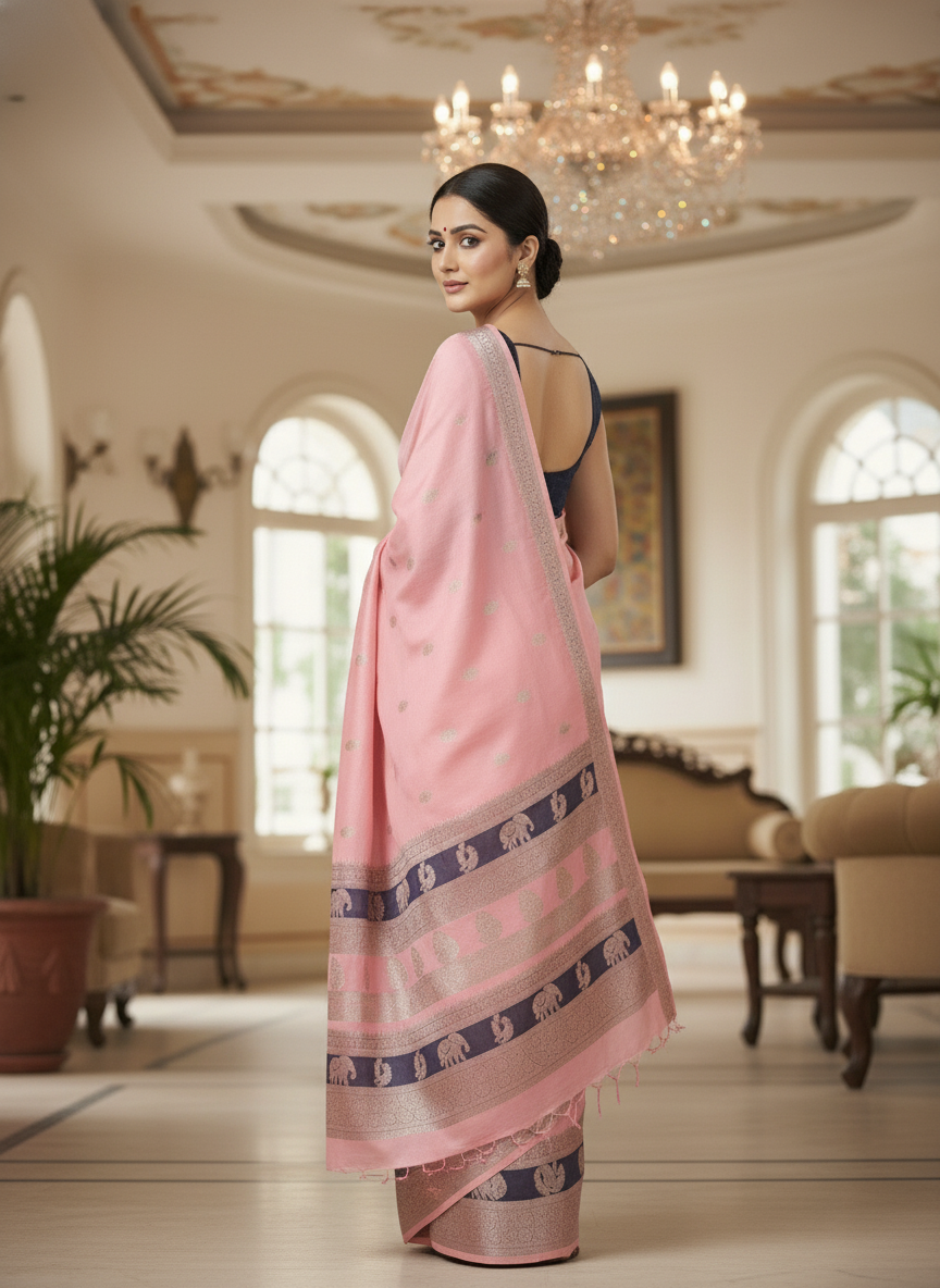 Emerald cream Printed Soft chiffon Saree | AS-0094