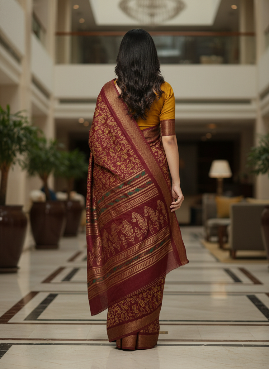 Emerald green Printed Soft chiffon Saree | AS-0099