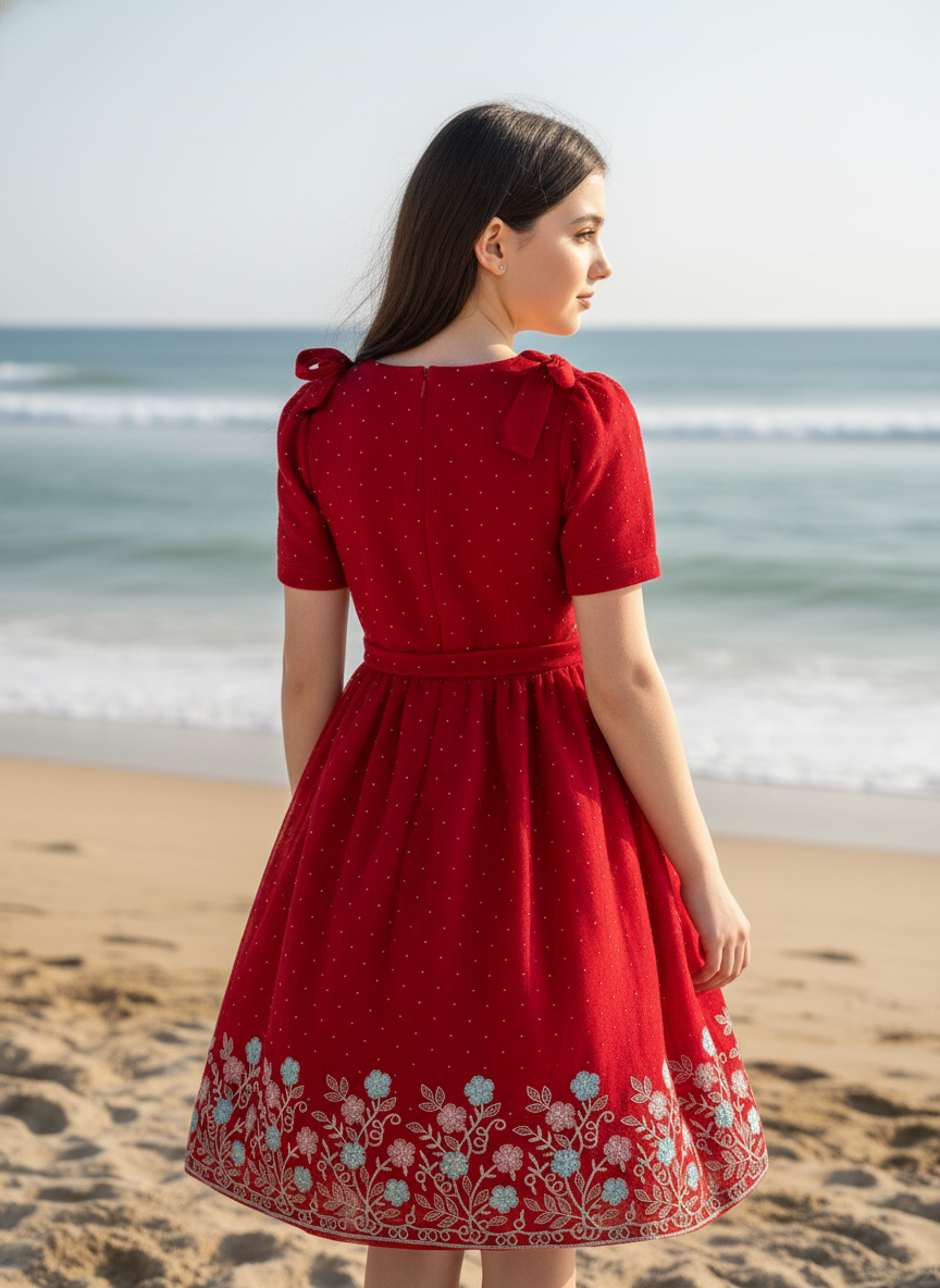 Red Floral  Party Frock For Girls|AS-K11