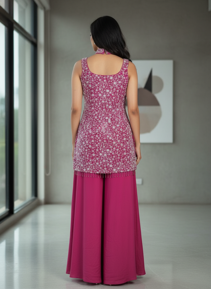 Lavender  silk Palazzo Set With Dupatta| AS-00258