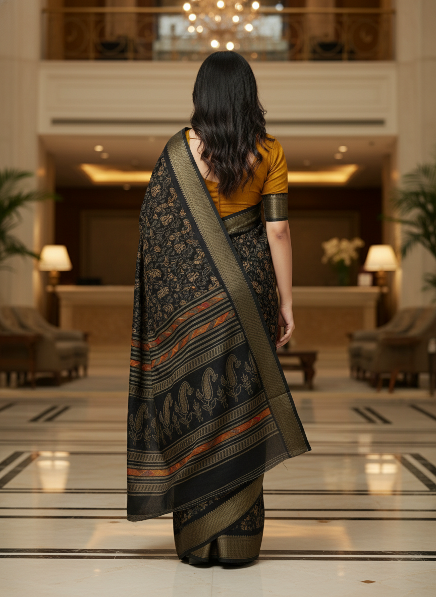 Emerald green Printed Soft chiffon Saree | AS-0099