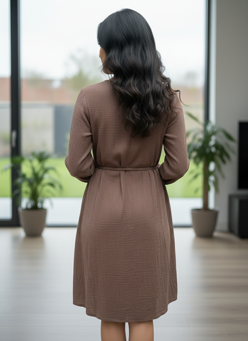 Women's Mauve Textured Button-Down Midi Dress| AS-00154