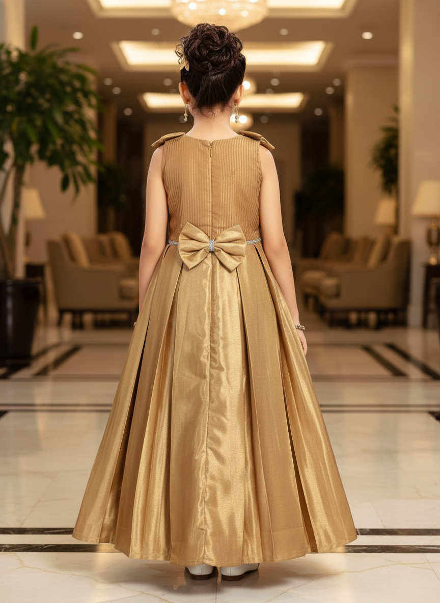 Gold  party wear frock For Girls| AS-K19
